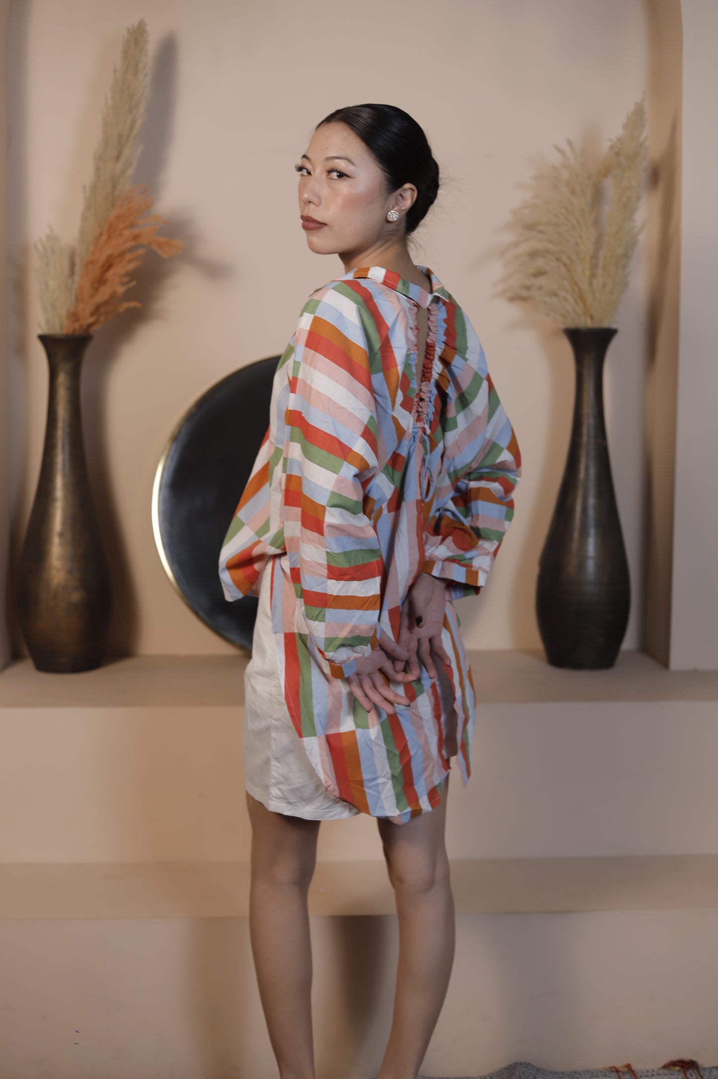 Shop breathable multicolor striped cotton shirt for women. Perfect for casual outings, brunch, travel & summer wear. Trendy & comfortable everyday style.