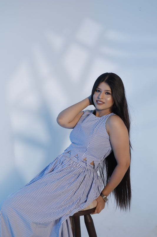 Blue & White Striped Sleeveless Maxi Dress – Casual Summer & Resort Wear for Women