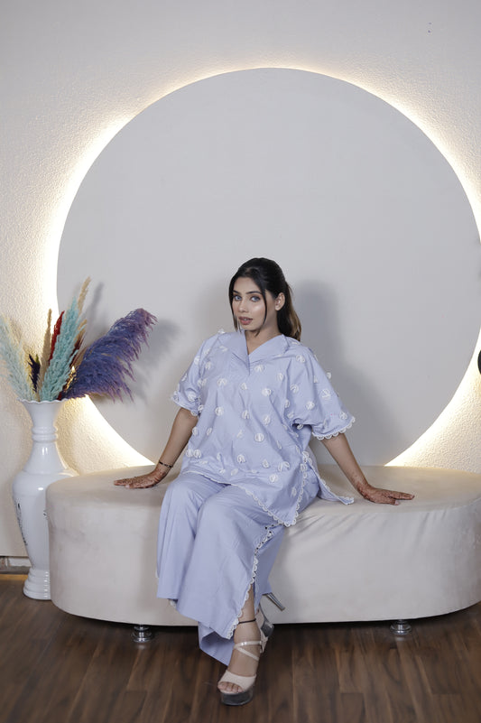Light Blue Embroidered Co-ord Set for Women – Casual & Festive Wear